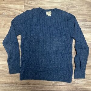 Vintage L.L. Bean Women's Blue Cable Knit Lambswool Crewneck Heritage Sweater